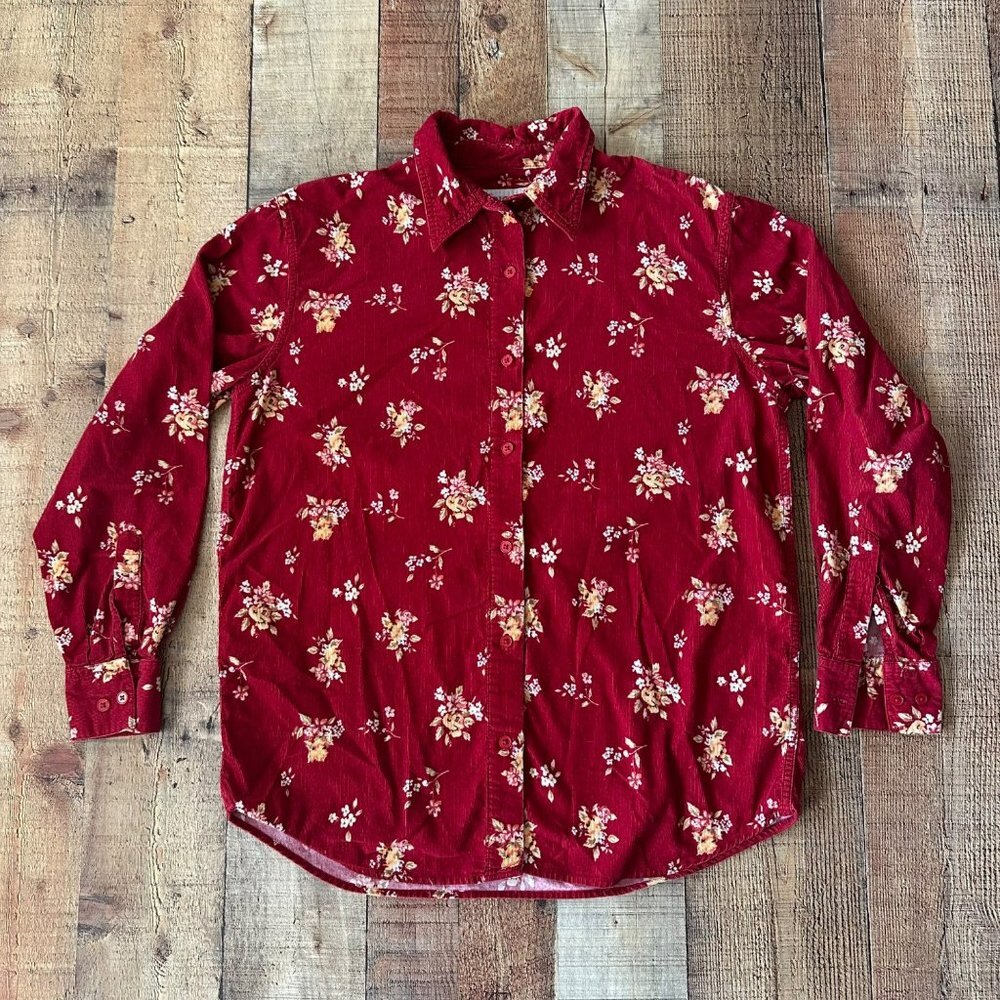 Vintage Cabin Creek Red Floral Button-Up Shirt Long Sleeve Womens Casual Top -M